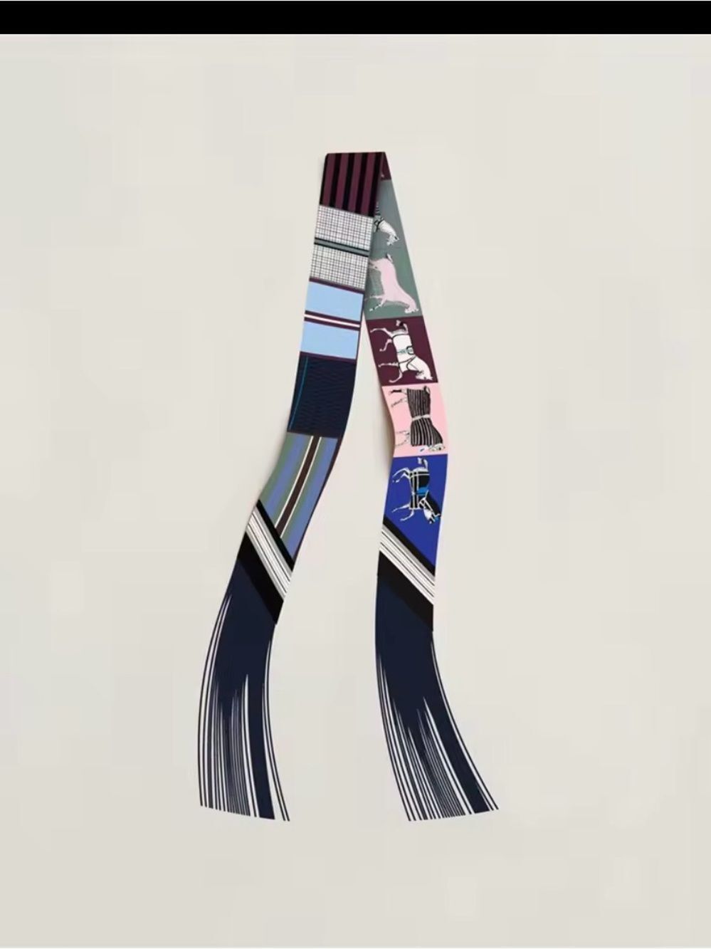 Silk Skinny Scarf in Navy, Pink & Blue